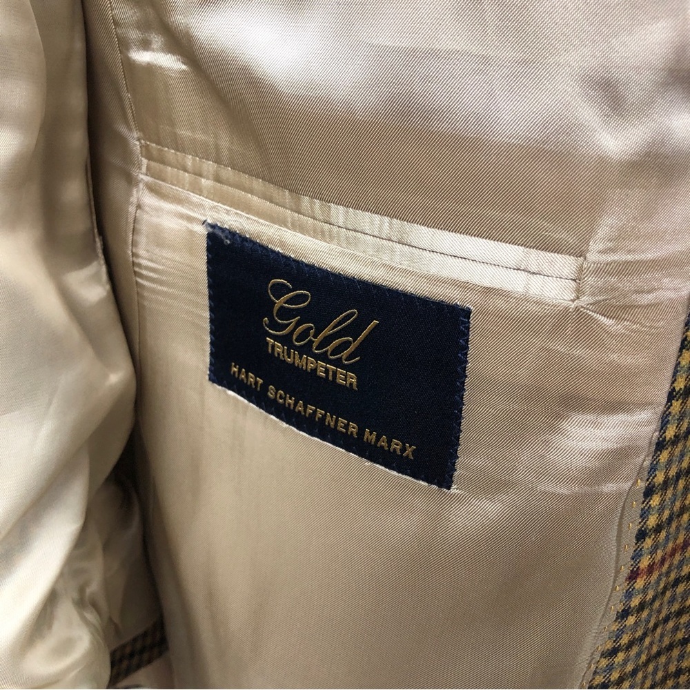 Hart Schaffner Marx Gold Trumpeter Blazer Sz 41L Loro Piana Houndstooth Cashmere - Picture 9 of 13